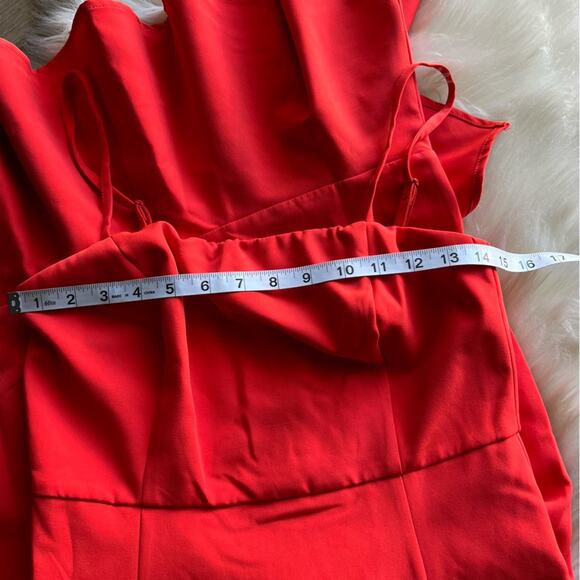 Lulus Irresistible Ways Red Orange Ruffled Midi Dress size medium - Picture 4 of 8